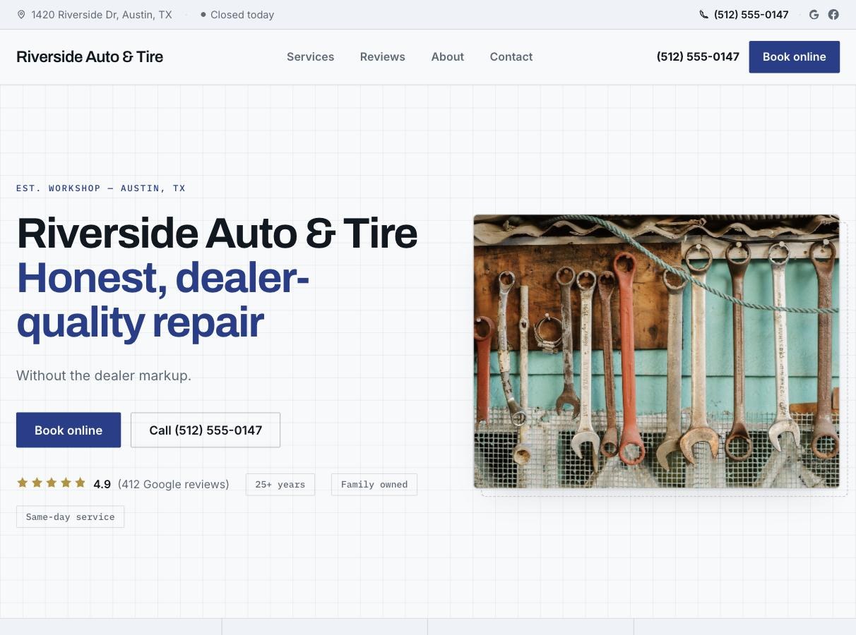 AxleDash Blueprint template — auto repair website