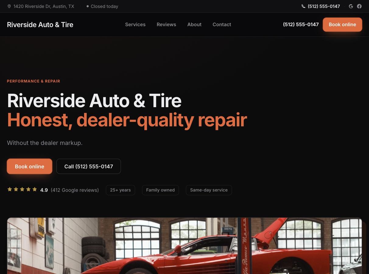 AxleDash Bold template — auto repair website