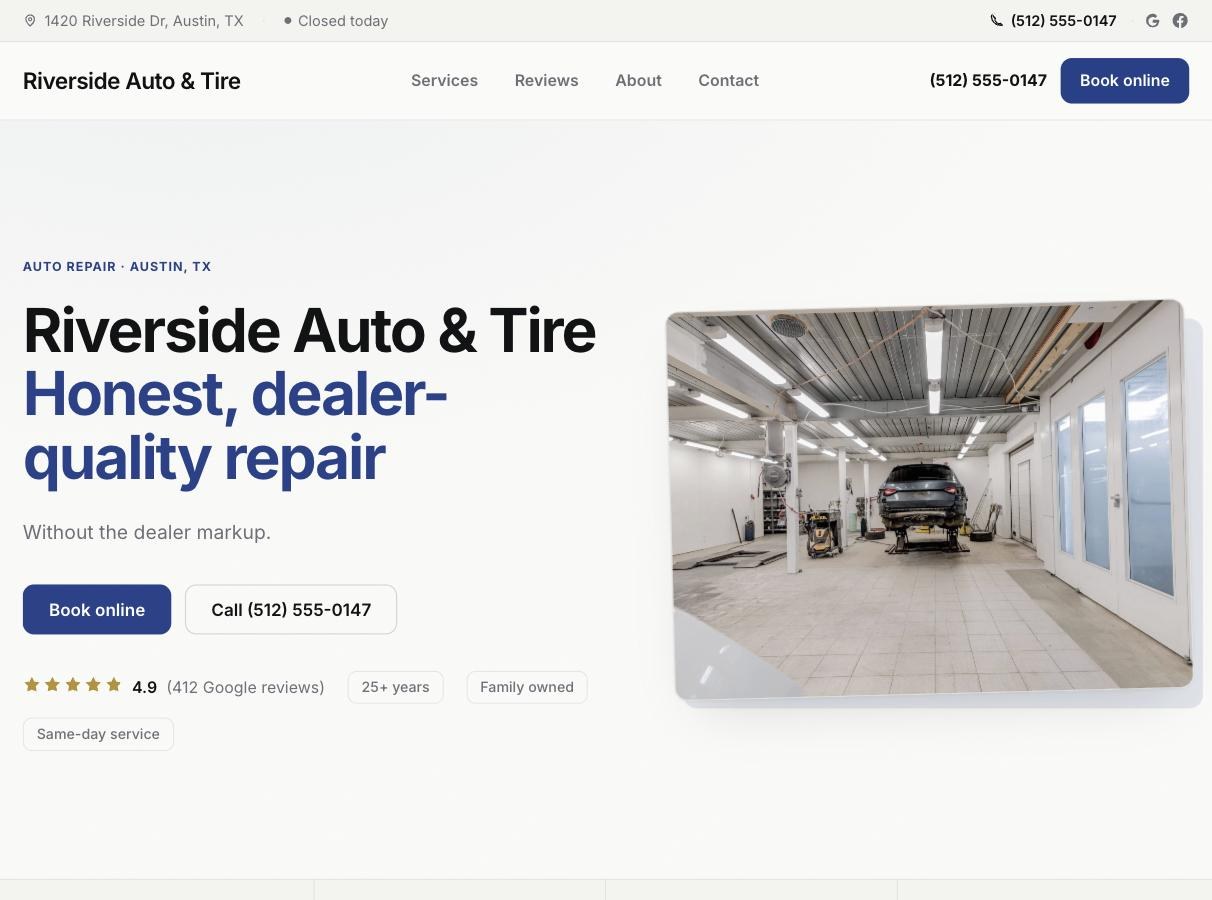 AxleDash Classic template — auto repair website
