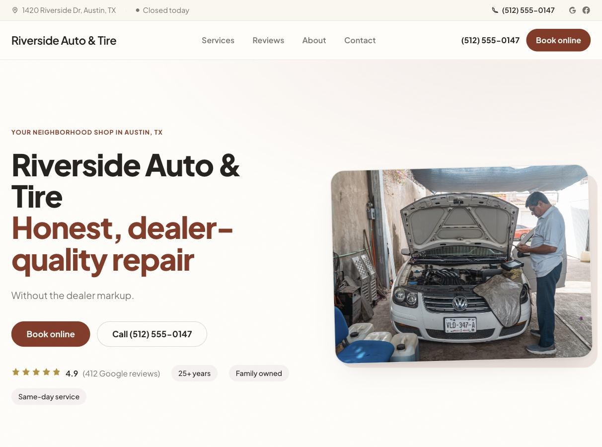 AxleDash Craft template — auto repair website