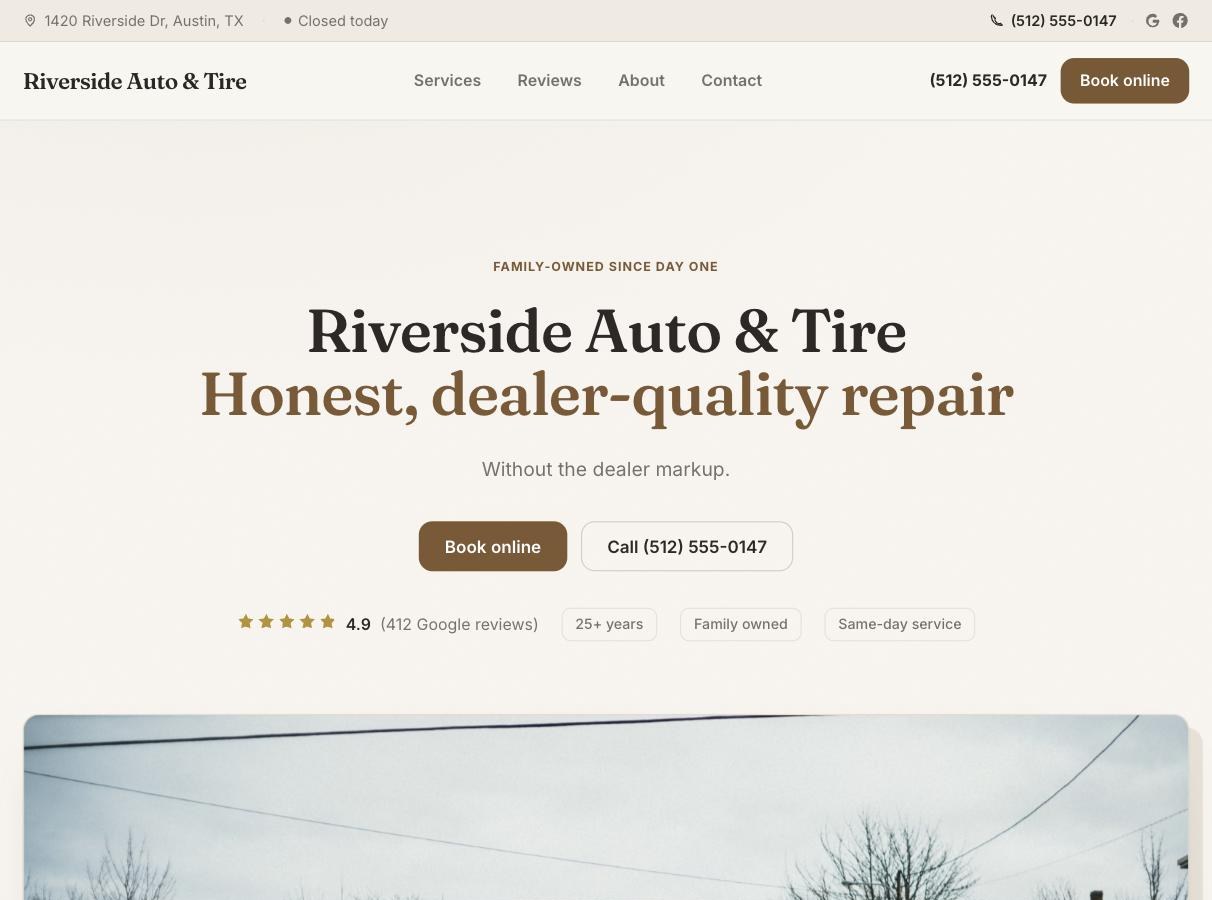 AxleDash Heritage template — auto repair website