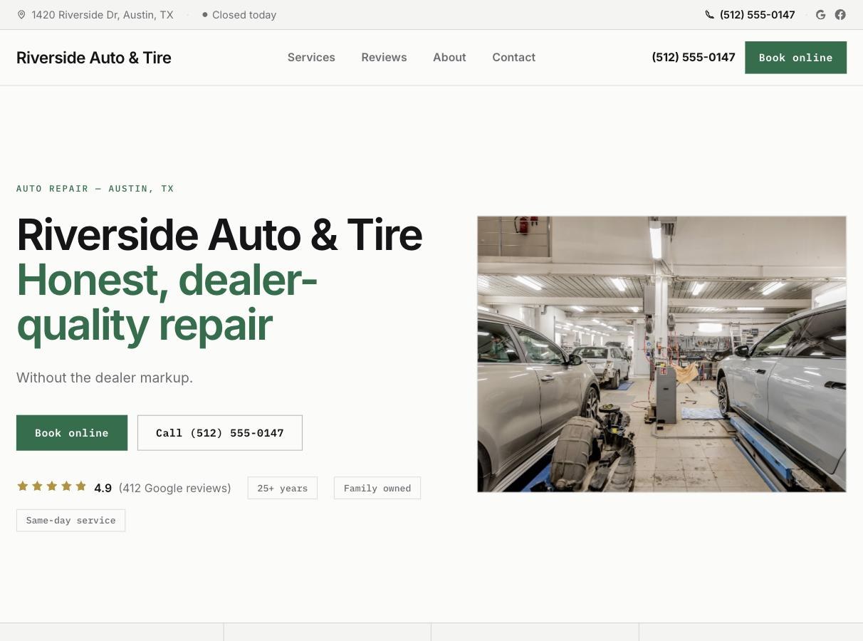 AxleDash Ledger template — auto repair website