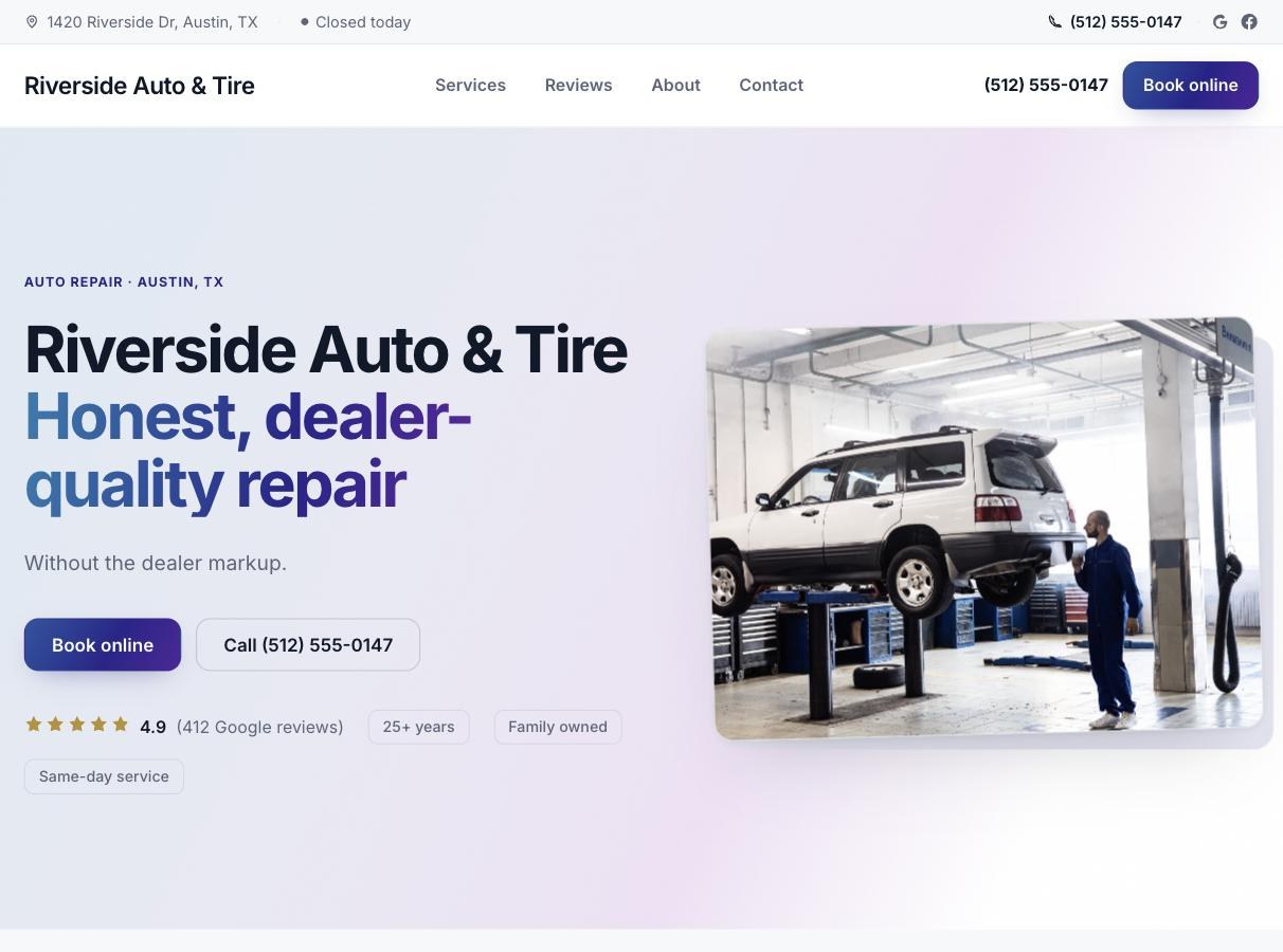 AxleDash Prism template — auto repair website