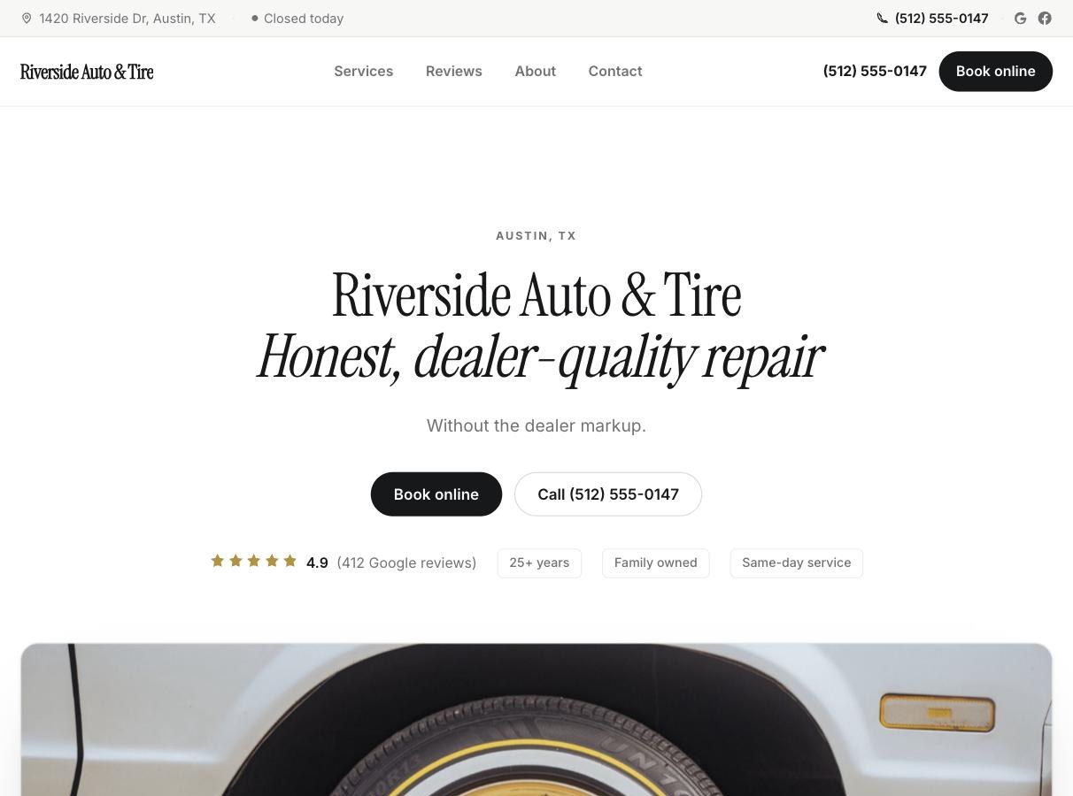 AxleDash Showroom template — auto repair website
