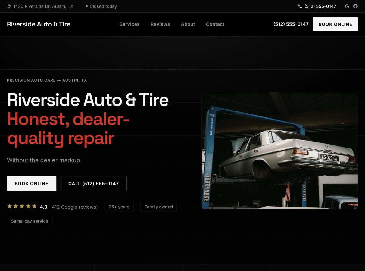 AxleDash Velocity template — auto repair website